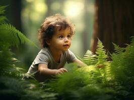 bezaubernd Baby erkunden das Natur ai generativ foto