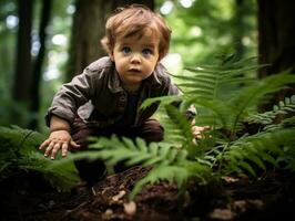 bezaubernd Baby erkunden das Natur ai generativ foto