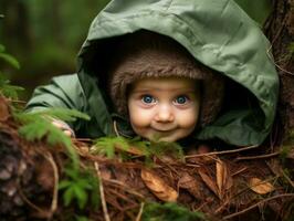 bezaubernd Baby erkunden das Natur ai generativ foto