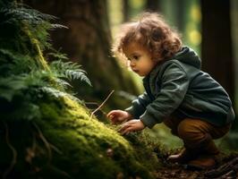 bezaubernd Baby erkunden das Natur ai generativ foto