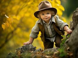 bezaubernd Baby erkunden das Natur ai generativ foto