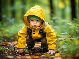 bezaubernd Baby erkunden das Natur ai generativ foto