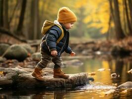 bezaubernd Baby erkunden das Natur ai generativ foto