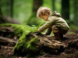 bezaubernd Baby erkunden das Natur ai generativ foto