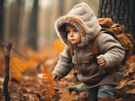 bezaubernd Baby erkunden das Natur ai generativ foto