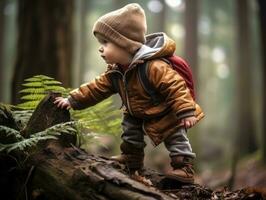 bezaubernd Baby erkunden das Natur ai generativ foto