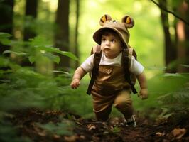 bezaubernd Baby erkunden das Natur ai generativ foto