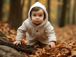 bezaubernd Baby erkunden das Natur ai generativ foto