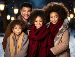 das afrikanisch amerikanisch Familie genießt feiern Weihnachten Vorabend zusammen ai generativ foto