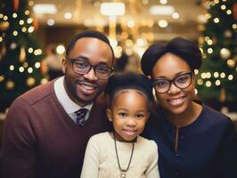 das afrikanisch amerikanisch Familie genießt feiern Weihnachten Vorabend zusammen ai generativ foto