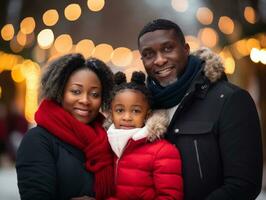 das afrikanisch amerikanisch Familie genießt feiern Weihnachten Vorabend zusammen ai generativ foto