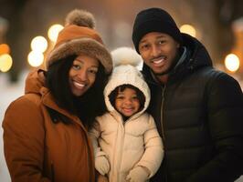 das afrikanisch amerikanisch Familie genießt feiern Weihnachten Vorabend zusammen ai generativ foto