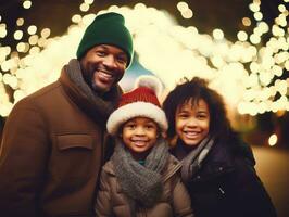 das afrikanisch amerikanisch Familie genießt feiern Weihnachten Vorabend zusammen ai generativ foto