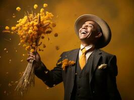 Foto von emotional dynamisch Pose Mexikaner Mann im Herbst ai generativ