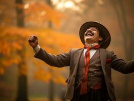 Foto von emotional dynamisch Pose Mexikaner Mann im Herbst ai generativ