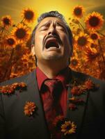 Foto von emotional dynamisch Pose Mexikaner Mann im Herbst ai generativ