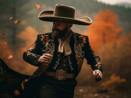 Foto von emotional dynamisch Pose Mexikaner Mann im Herbst ai generativ