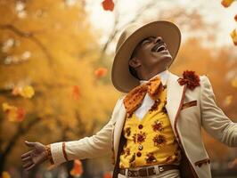 Foto von emotional dynamisch Pose Mexikaner Mann im Herbst ai generativ