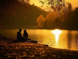 liebend Paar ist genießen ein romantisch Herbst Tag ai generativ foto