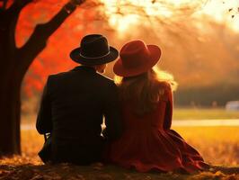 liebend Paar ist genießen ein romantisch Herbst Tag ai generativ foto