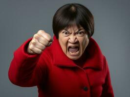 40 Jahr alt asiatisch Frau im emotional dynamisch Pose auf solide Hintergrund ai generativ foto