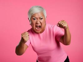 50 Jahr alt asiatisch Frau im emotional dynamisch Pose auf solide Hintergrund ai generativ foto