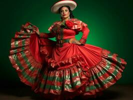 50 Jahr alt Mexikaner Frau im emotional dynamisch Pose auf solide Hintergrund ai generativ foto