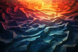 glühend tesselliert Polygone verschmelzen in ein Exzenter 3d geometrisch Landschaft foto