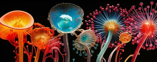 mikroskopisch Organismen umgewandelt in beschwingt psychedelisch abstrakt Designs foto