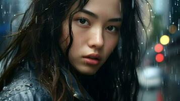 schön jung asiatisch Frau Porträt, süß Mädchen Hintergrund Hintergrund Foto, generativ ai foto