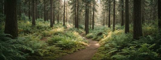 Weg im das Wald. ai generiert foto