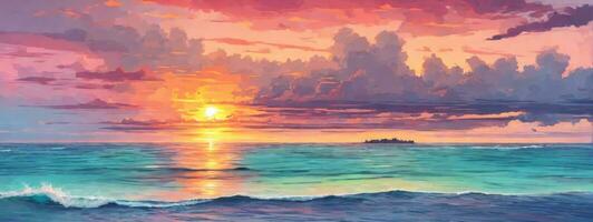 bunt Sonnenuntergang Über Ozean auf Malediven. ai generiert foto