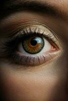 weiblich Auge mit lange Wimpern Nahansicht. ai generiert foto