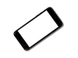 Schwarzes Telefon isoliert auf weißem Hintergrund mit Kopienraum auf dem Bildschirm foto