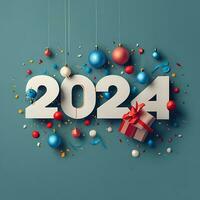 glücklich Neu Jahr 2024 3d Text Auswirkungen Bild Generator ai foto