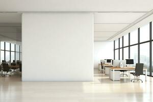 ein leeren Büro mit ein groß Fenster und Weiß Wände ai generativ foto