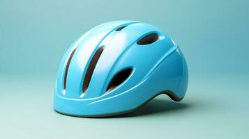 ein Blau Fahrrad Helm auf ein Blau Hintergrund ai generativ foto