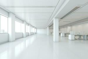 leeren Büro Raum mit Weiß Wände und Fußboden ai generativ foto