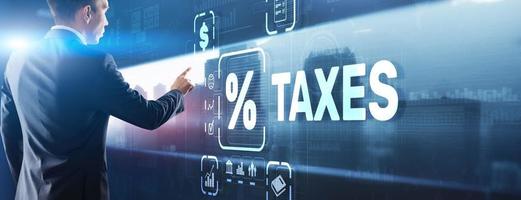 Konzept der von Einzelpersonen und Körperschaften gezahlten Steuern wie Mehrwertsteuer, Einkommensteuer und Vermögenssteuer. Hintergrund für Ihr Unternehmen.