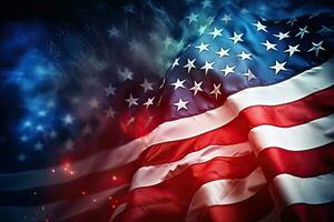amerikanisch Flagge Hintergrund mit Raum zum Ihre Text. 3d Illustration. amerikanisch Flagge Hintergrund mit Feuerwerk. USA Unabhängigkeit Tag Konzept, ai generiert foto