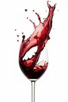 rot Wein Gießen mit dynamisch Spritzen isoliert auf ein Weiß Hintergrund foto