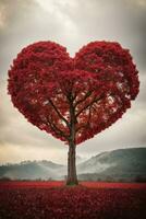 rot Herz geformt Baum. ai generiert foto