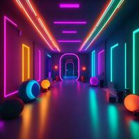 Korridor im Neon- Licht schön magisch Fantastisch durch ai generiert foto