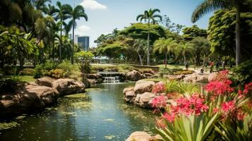 Grün Stadt botanisch Gardens ai generiert foto