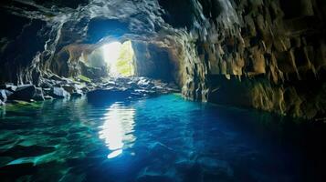 Höhle vulkanisch unter Wasser Höhlen ai generiert foto