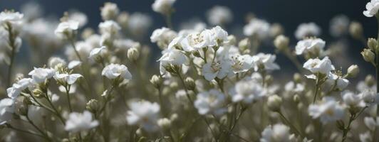 Gypsophila trocken wenig Weiß Blumen Licht Makro. ai generiert foto