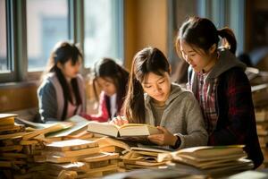 Einwanderer studieren intensiv zweisprachig Wörterbücher und Lehrbücher symbolisieren Anstrengung und Widmung foto