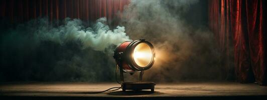 Theater Stelle Licht mit Rauch gegen Grunge Mauer. ai generiert foto