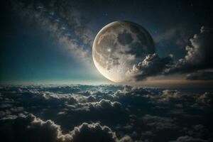 romantisch Mond im sternenklar Nacht Über Wolken. ai generiert foto