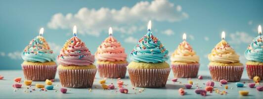 bunt glücklich Geburtstag Cupcakes. ai generiert foto